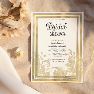Luxury vintage white gold floral Bridal Shower  Invitation