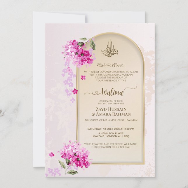Luxury Walima Invitation | Watercolor Hydrangeas (Front)