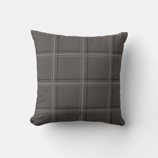 Luxury Warm Charcoal Windowpane Plaid Cushion (Front)