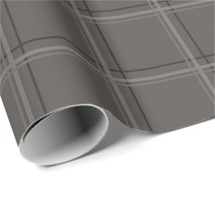 Luxury Warm Charcoal Windowpane Plaid Wrapping Paper