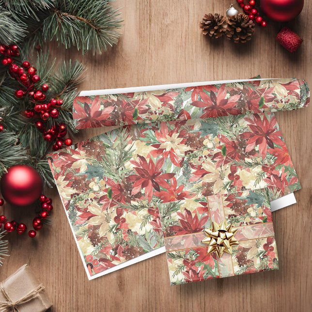 Luxury Watercolor Christmas Holiday Floral Wrapping Paper (Luxury Watercolor Christmas Holiday Floral Wrapping Paper)