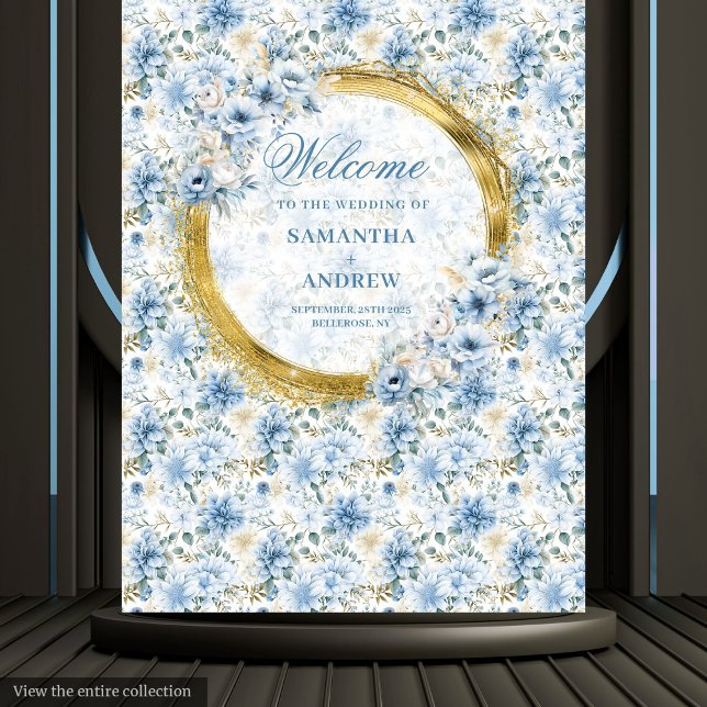 Luxury Watercolor Dusty Blue Gold Wedding Tapestry (Luxury Watercolor Dusty Blue Gold Wedding Tapestry)