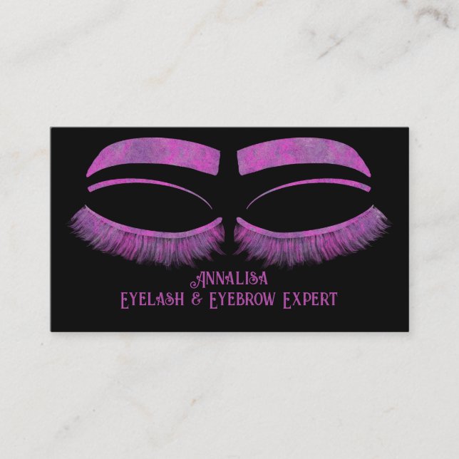 Luxury Watercolor Eyelash & Brow Beauty, Purple Business Card (Front)