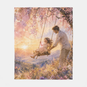 Luxury Watercolor Father and Daughter Swing Fleece Blanket