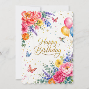 Luxury Watercolor Floral Happy Birthday Card