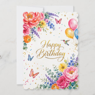 Luxury Watercolor Floral Happy Birthday  Card