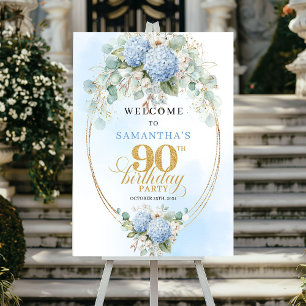 Luxury Watercolor Hydrangeas 90th Birthday Welcome Poster