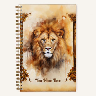 Luxury Watercolor Lion Portrait with Ornate Frame Notebook
