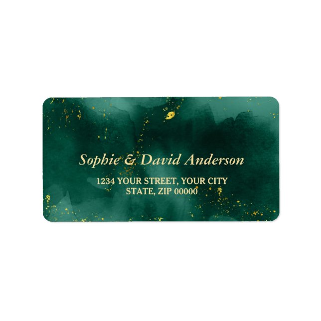 Luxury Watercolor Malachite Gold Wedding Label (Front)