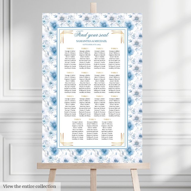 Luxury Watercolor Pastel Blue Gold Seating Chart (Luxury Watercolor Pastel Blue Gold Seating Chart)