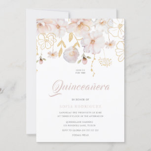 Luxury Watercolor Wildflowers Blush Quinceanera  Invitation