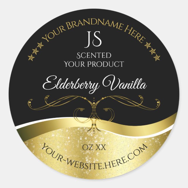 Luxury Wavy Gold Decor Dark Black Monogram Label (Front)
