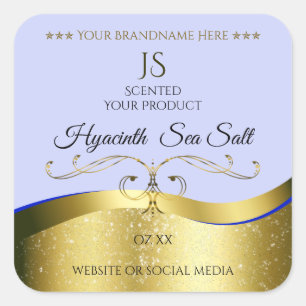 Luxury Wavy Gold Light Blue Monogram Product Label