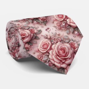 Luxury Wedding Neck Tie   Pink Roses & Diamonds