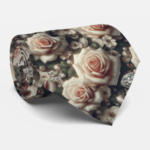 Luxury Wedding Neck Tie   Pink Roses & Diamonds