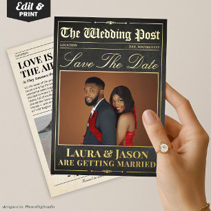 Luxury Wedding Newspaper Save The Date Foil Invita