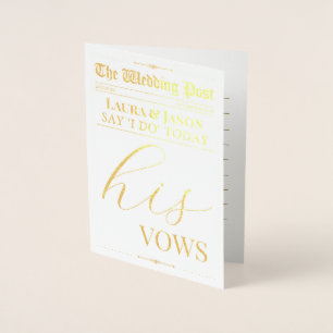 Luxury Wedding Newspaper Vows, His Wedding Vows Foil Card