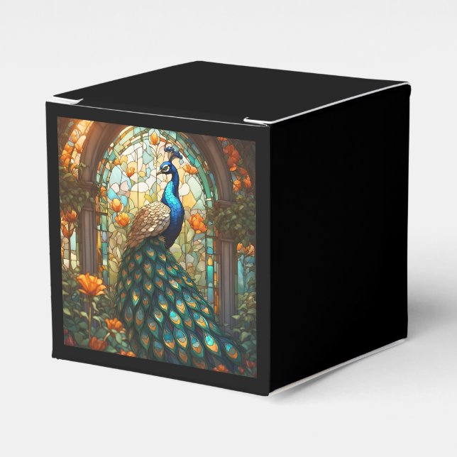 Luxury Wedding: Peacock Stained Glass Favour Boxes (Front Side)