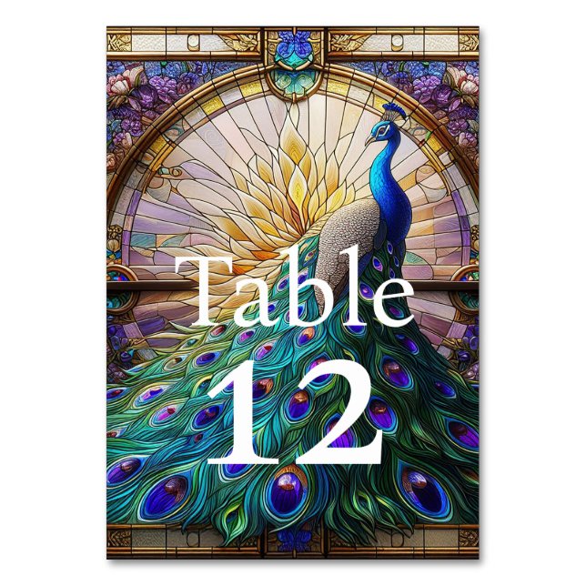 Luxury Wedding: Peacock Table Numbers (Front)