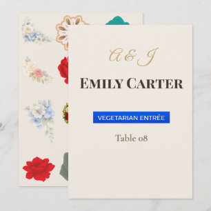 Luxury Wedding Place Cards Elegant Meal Choice