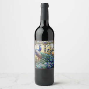 Luxury Wedding: Stained Glass Peacock Wine Labels 