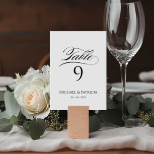 Luxury wedding table number elegant calligraphy