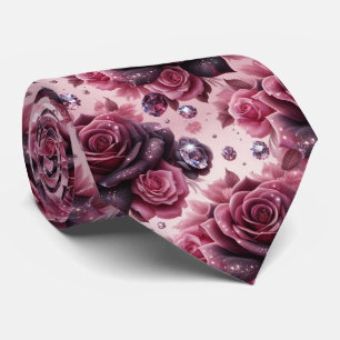 Luxury Wedding Tie Pink Purple Roses & Diamonds
