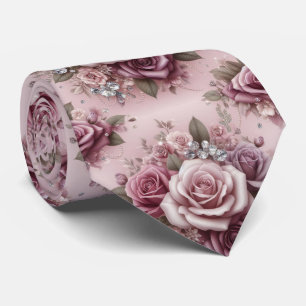 Luxury Wedding Tie   Pink Purple Roses & Diamonds