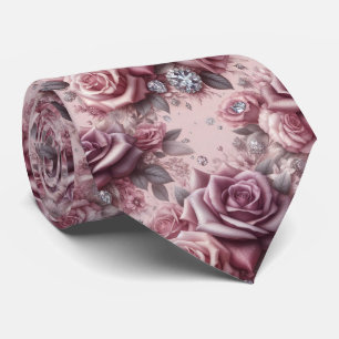 Luxury Wedding Tie   Pink Purple Roses & Diamonds