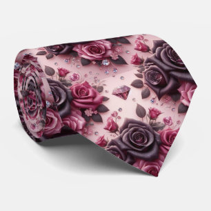 Luxury Wedding Tie Pink Purple Roses & Diamonds