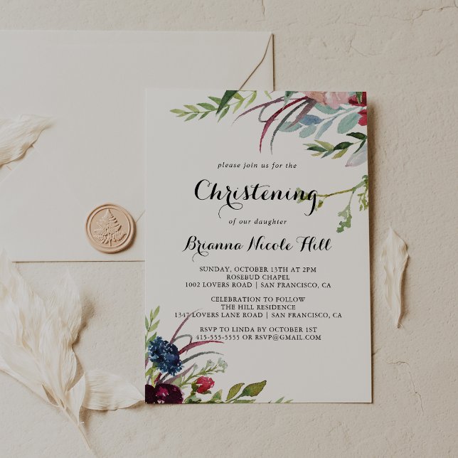 Luxury Whimsical Boho Floral Christening Invitation (Creator Uploaded)