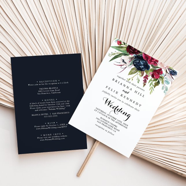 Luxury Whimsical Boho Floral Front & Back Wedding  Invitation (Creator Uploaded)