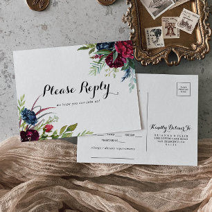Luxury Whimsical Boho Floral Menu Choice RSVP Postcard