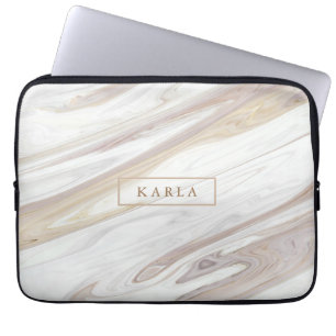 Luxury white and beige marble texture laptop sleeve