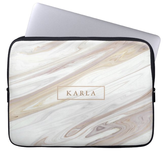 Luxury white and beige marble texture laptop sleeve (Front)