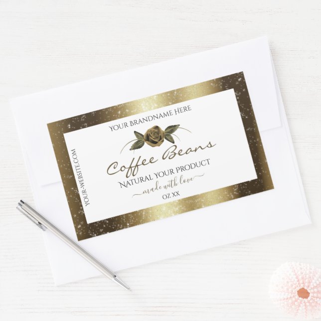 Luxury White and Gold Brown Glitter Product Labels (Envelope)