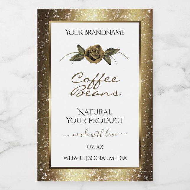 Luxury White and Gold Brown Glitter Product Labels (Single Label)
