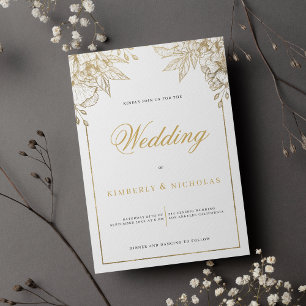 Luxury white and gold floral wedding invitation