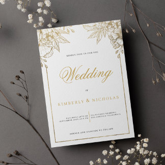 Luxury white and gold floral wedding invitation