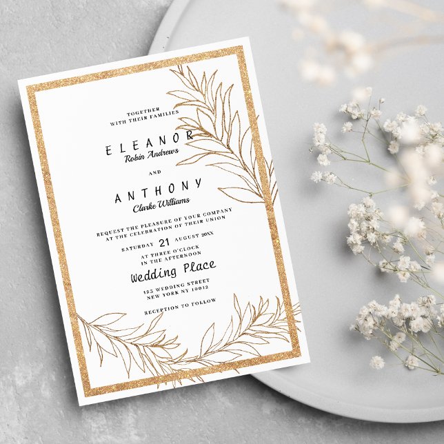 Luxury white and gold glitter leaf floral Wedding Invitation (Luxury white and gold glitter leaf floral Wedding )