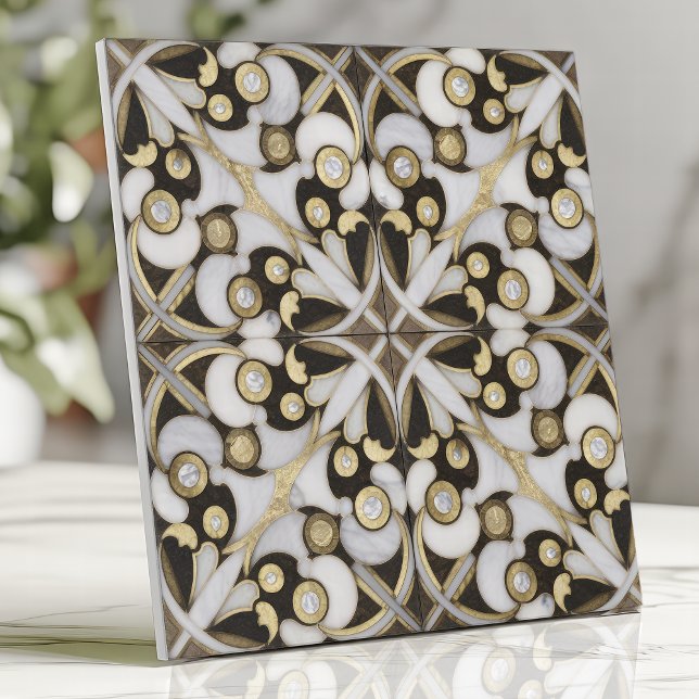 Luxury White and Gold Marble Arabesque Ceramic Tile (Creator Uploaded)