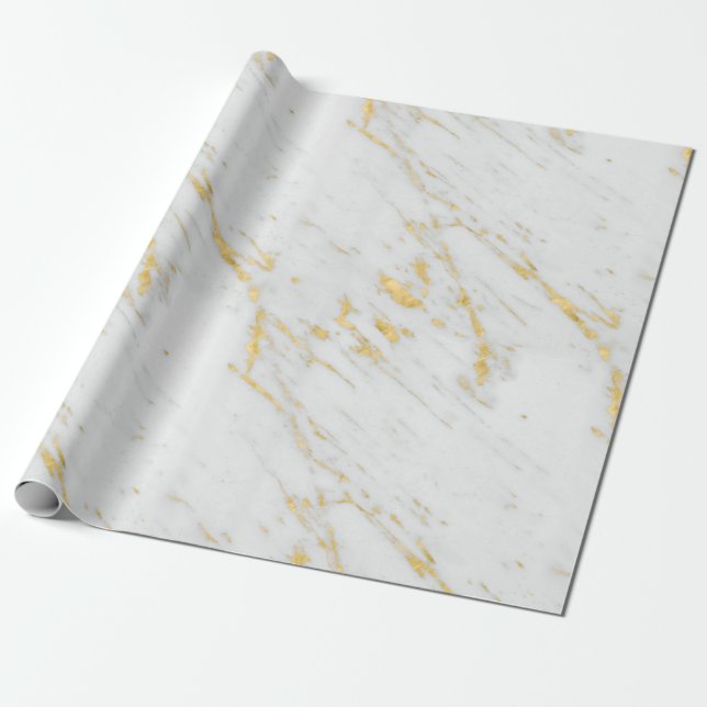 Luxury white and gold marble wrapping paper (Unrolled)