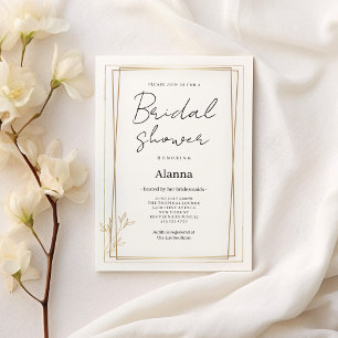 Luxury white and gold minimalist Bridal Shower Invitation