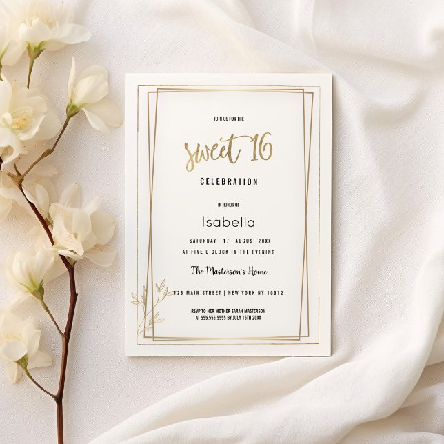 Luxury white and gold minimalist Sweet 16 Invitation (Luxury white and gold minimalist Sweet 16)