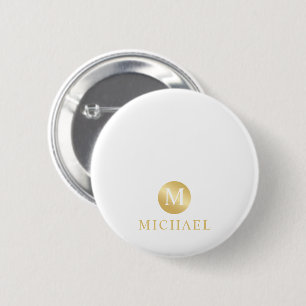 Luxury White and Gold Personalised Monogram 6 Cm Round Badge