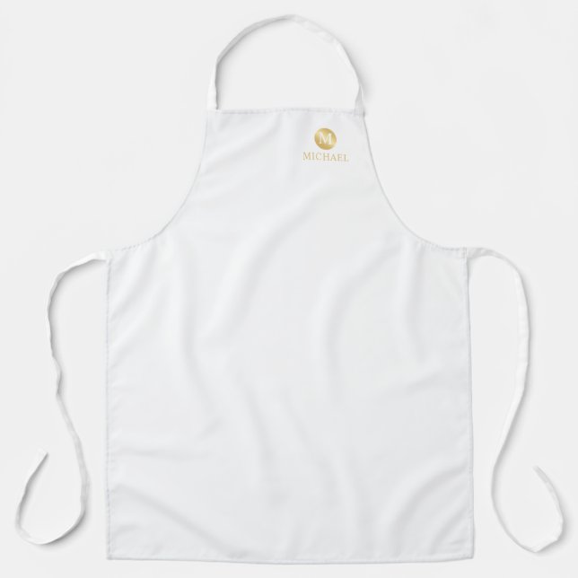 Luxury White and Gold Personalised Monogram Apron (Front)