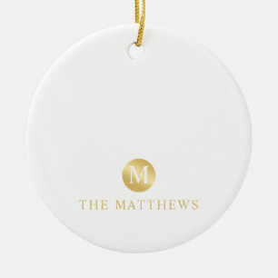 Luxury White and Gold Personalised Monogram Ceramic Ornament