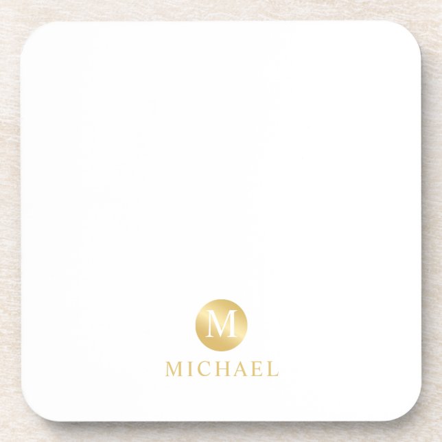 Luxury White and Gold Personalised Monogram Coaster (Front)