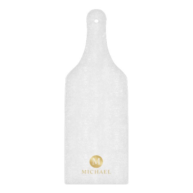 Luxury White and Gold Personalised Monogram Cutting Board (Front)