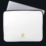 Luxury White and Gold Personalised Monogram Laptop Sleeve<br><div class="desc">Luxury White and Gold Personalised Monogram and Name Design
featuring white monogram in gold circle element with name in gold professional font style on white background.

Please Note : The foil details are simulated in the artwork. No actual foil will be used in the making of this product.</div>